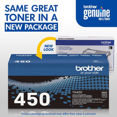 Brother Genuine High Yield Toner Cartridge, TN450, Replacement Black Toner, Page Yield Up To 2,600 Pages